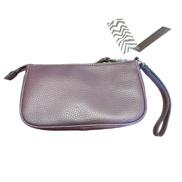 Nwt Dana Buchman Wristlet Purple Pebbled Faux LeatherbBrown Zedbra Interior - Picture 3 of 8